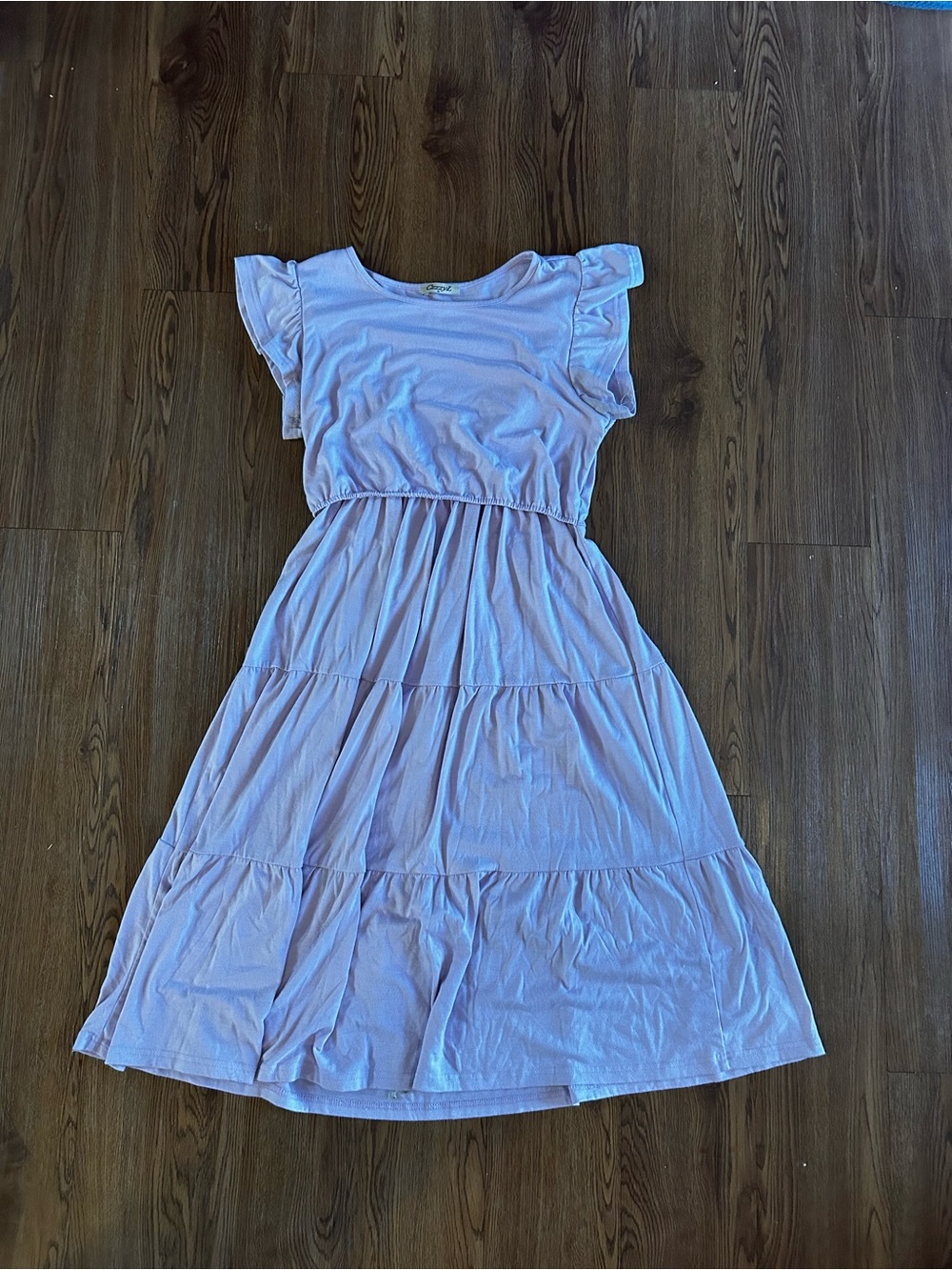 Lavender Tiered Midi Dress with Flutter Sleeves (nursing dress)